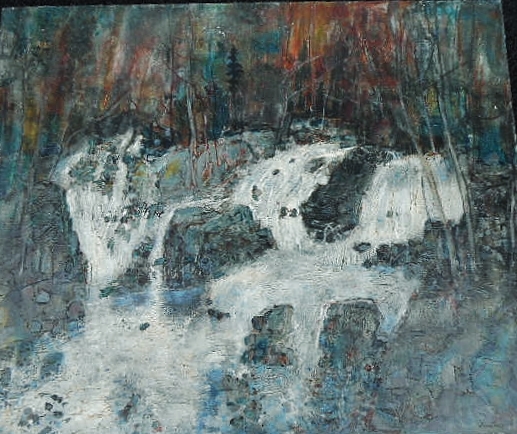 Gantner, huile sur toile, 73/60 hors cadre, signature en bas à droite,
daté 1964, cascade de la cuvotte, Malvaux, ballon d'Alsace