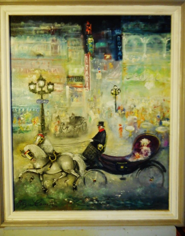 Roger Comte, huile sur toile, signature en bas à gauche, sortie nocturne à Paris de la Parisienne
dimension hors cadre H73/60 à vue VENDU
