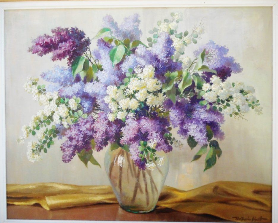 Paul Anselme Schmitt, 1899/1974, huile sur toile, signature en bas à droite, dimension hors cadre H63/79 à vue, bouquet le lilas
