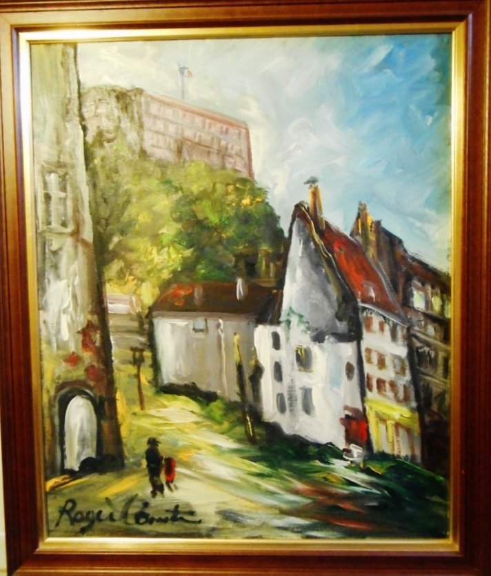 Roger Comte, 1913/2006, huile sur panneau, signature en bas à gauche, vue de la vieille sur la citadelle à Belfort, dimension hors cadre h61/51 à vue