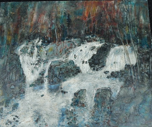 Gantner, huile sur toile, 73/60 hors cadre, signature en bas à droite,
daté 1964, cascade de la cuvotte, Malvaux, ballon d'Alsace
