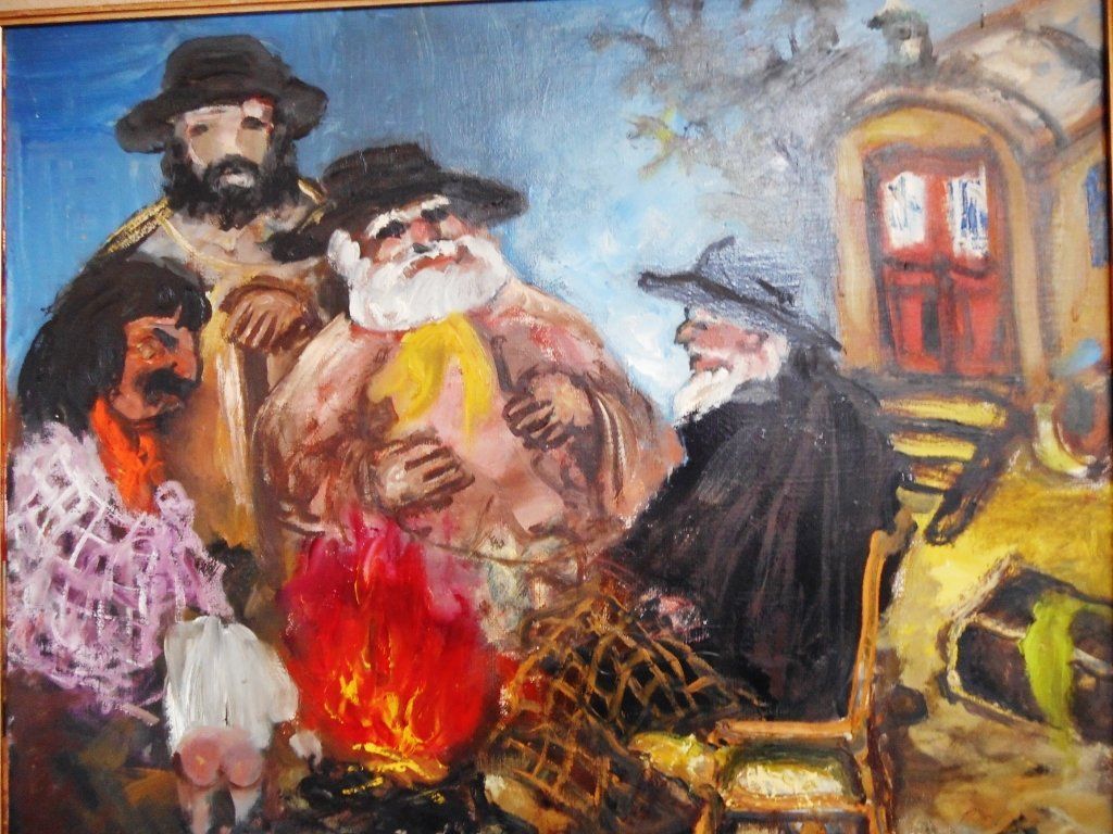 Roger Comte, 1913/2006, huile sur toile, signature en bas à droite, les saltimbanque et le roulotte (le groupe Ange vu par le peintre), dimension hors cadre H50/61 à vue