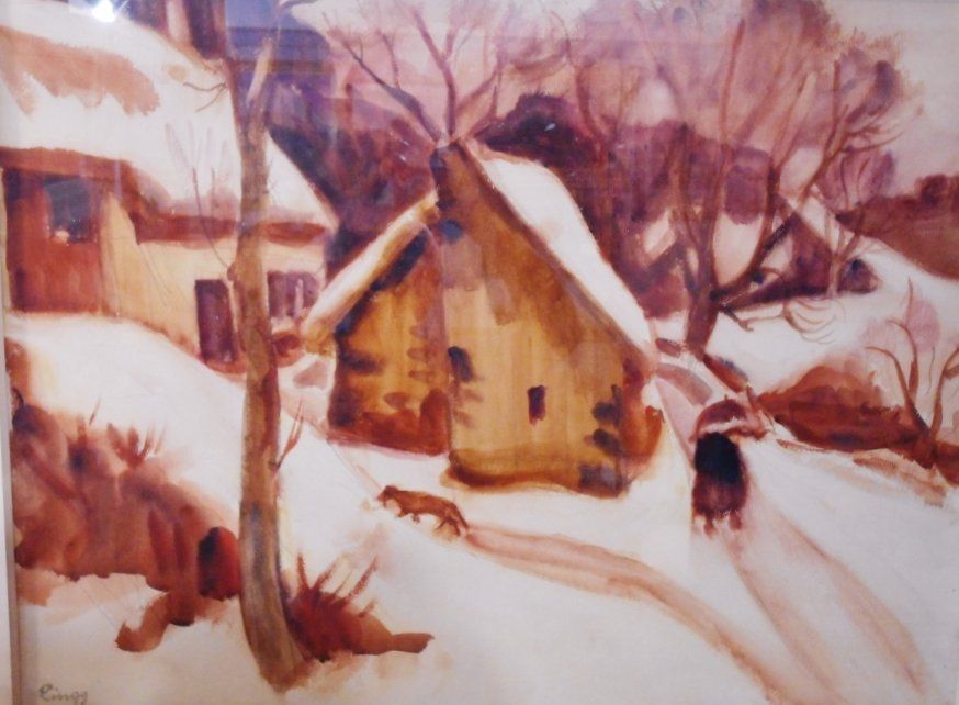 Jules Émile Zingg, 1882/1942, hameau sous la neige animé, aquarelle, sous verre, signature en bas à gauche, dimension hors cadre h48/65 à vue, VENDU