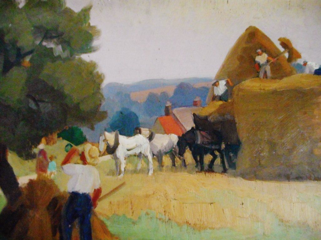 Mise en meule de la paille par une équipe de paysans, Vie paysanne vu par 
Jules Émile ZINGG VENDU